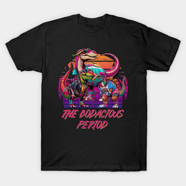 The Bodacious Period Funny 80s Dinosaurs Dinos Neon Rad T-Shirt by Lavender Celeste